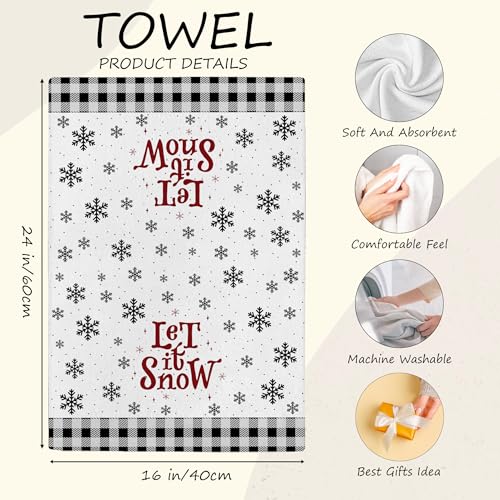 Noaleviax Black Christmas Kitchen Towels Gifts Set - Snowflake Holiday Hand Towels, 2-Pack, 16x24 Inches