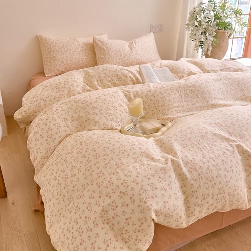 Floral Muslin Cotton Duvet Cover Set, Soft Breathable Farmhouse Bedding
