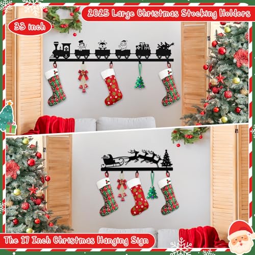 33-Inch Metal Christmas Stocking Holder with 5 Hooks for Fireplace Mantel
