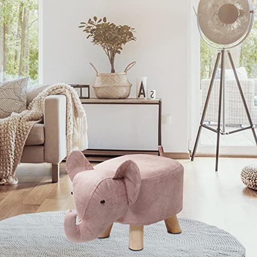 Pink Elephant Animal Footstool Ottoman with Wooden Legs