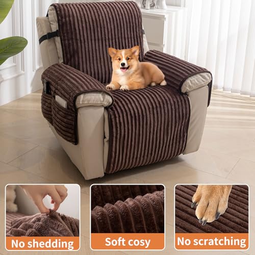 Waterproof Faux Fur Recliner Chair Cover - Non-Slip Pet Friendly Protection (Brown, 23")