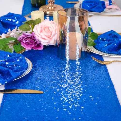 ShinyBeauty Blue Sequin Tassel Table Runner 12x108 In – Festive Christmas Decor