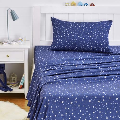 Amazon Basics Kids Soft Microfiber 3-Piece Twin Sheet Set, Navy Galaxy
