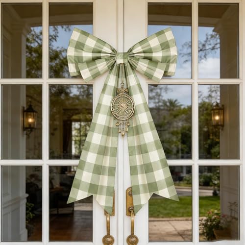 Large Sage Green Buffalo Check Bow for Wall & Backdrop Decor (28" x 22")