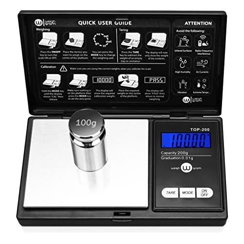 Digital Pocket Gram Scale 200g x 0.01g Precision Scale with Calibration Weight