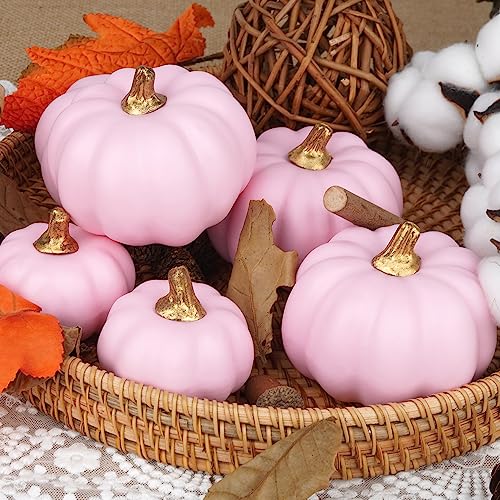 12-Piece Assorted Pink Artificial Pumpkins for Fall Autumn Decor