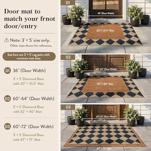 Checkered Jute-Look Area Rug 3x5, Washable Non-Slip Farmhouse Entryway Mat