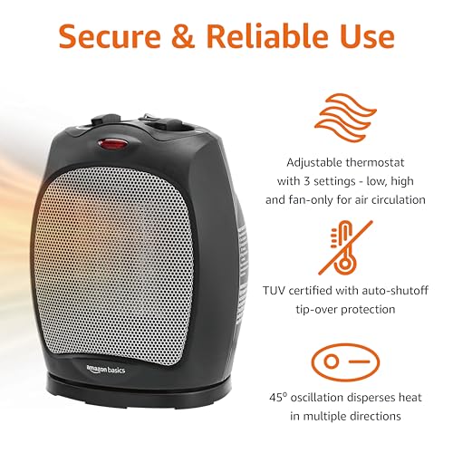 Oscillating Ceramic Space Heater 1500W Portable Fast Heating Black
