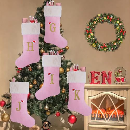 Personalized Pink Velvet Christmas Stocking 20-Inch Monogrammed Plush Cuff