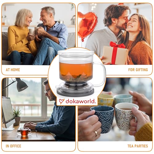 Dokaworld Transparent Glass Tea Infuser 17oz with Lid – Loose Leaf Brewer