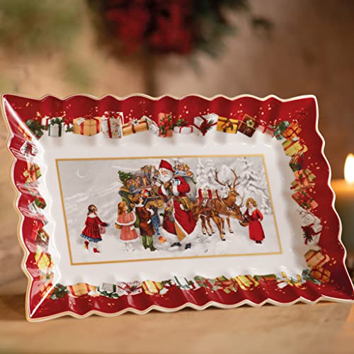 Villeroy & Boch Toy's Fantasy Cake Plate Santa & Children, Red, 13.75 x 9 in