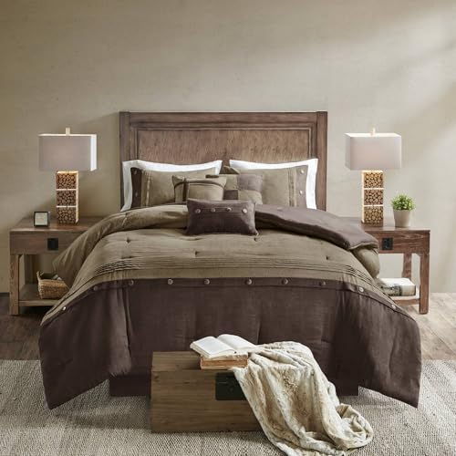 Faux Suede Queen Comforter Set with Bed Skirt - 7pc Rustic Bedding