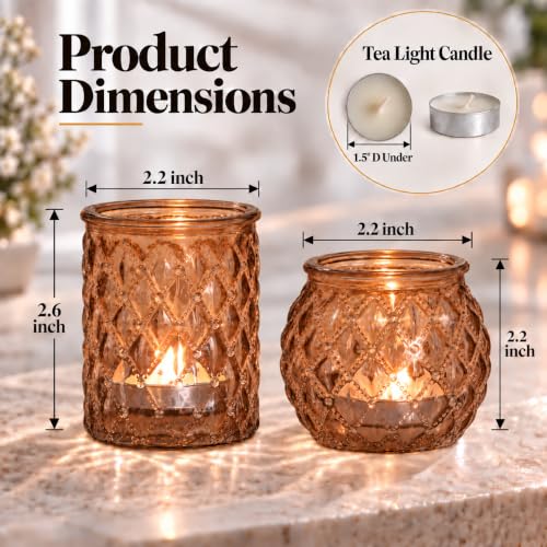 Amber 36-Pack Votive Candle Holders – Dual Shape Glass Tea Light Holders