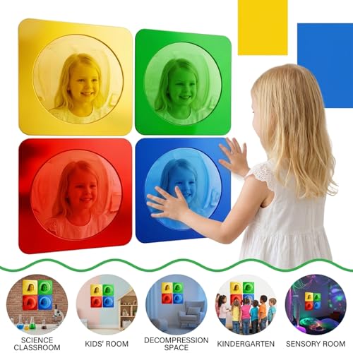 4-Piece Sensory Bubble Mirror Set - 10x10 Shatterproof Acrylic Wall Mirrors