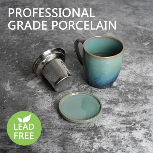 Bosmarlin 16 Oz Ceramic Tea Mug with Infuser & Lid - Pale Green, Microwave & Dishwasher Safe