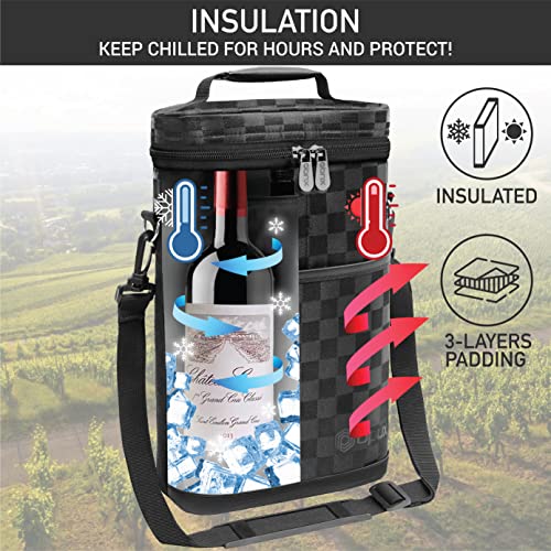 2 Bottle Insulated Wine Carrier Tote - Leakproof Portable Travel Cooler Bag