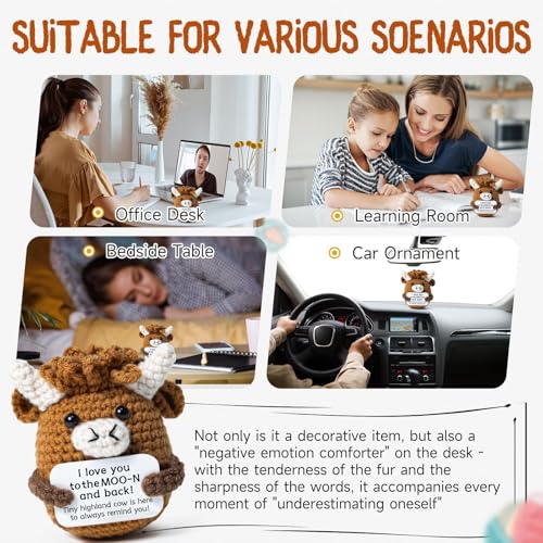 Mini Crochet Highland Cow Plushie Desk Decor with Message Card