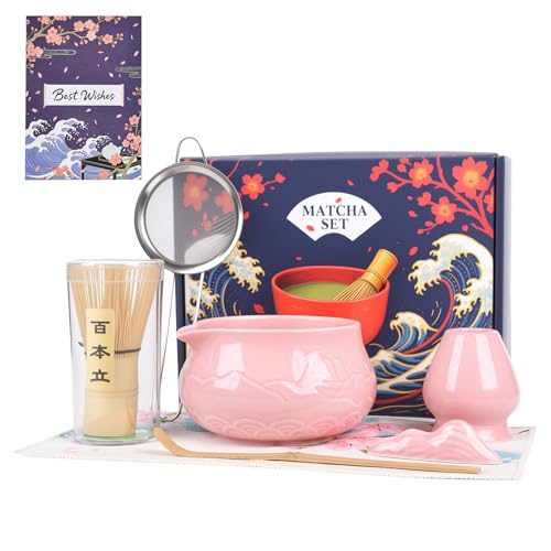 Matcha Kit with Ceramic Bowl & Scoop - 8pc Bamboo Whisk Set Gift