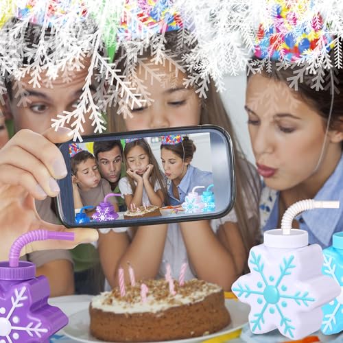 Sliner 24 Pack Snowflake Party Cups with Lids & Straws, 10 oz Winter Celebration