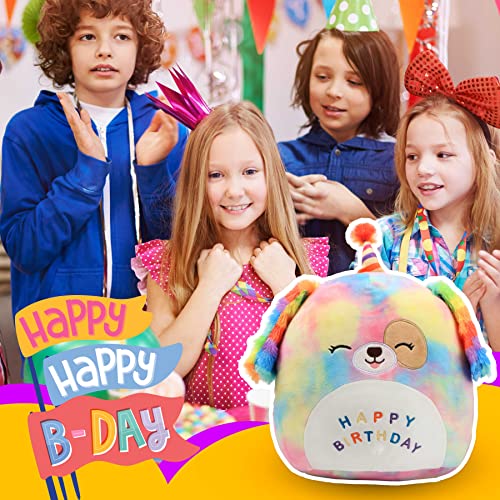 12-Inch Rainbow Birthday Dog Plush Pillow Stuffed Animal Toy
