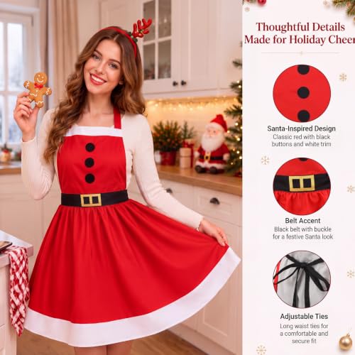ShinyMatch Santa Claus Christmas Apron for Women Adults – Adjustable Tie Straps