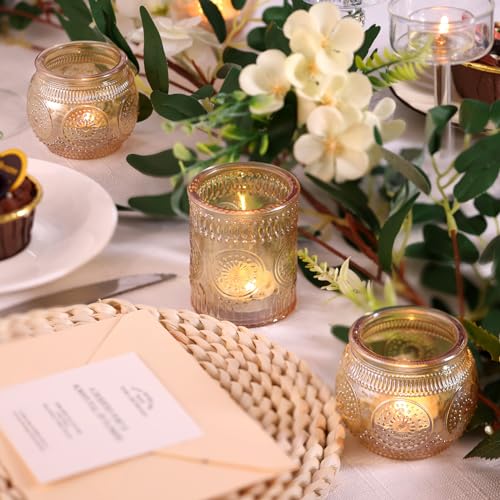 DARJEN Gold Votive Candle Holders Set 24PCS Glass Tea Light Candle Holders for Weddings & Home Decor