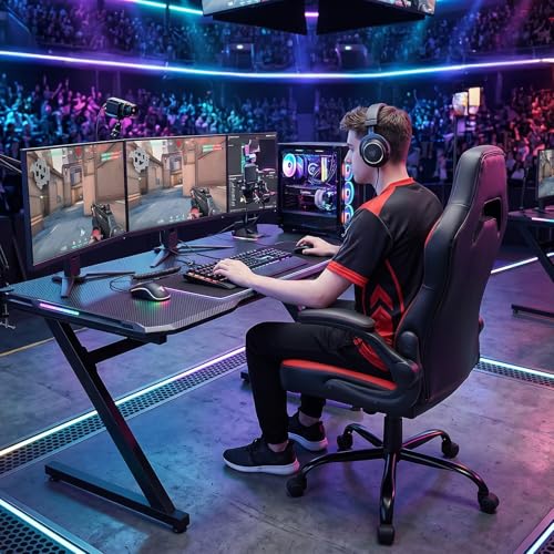 Ergonomic Gaming Chair with Flip-Up Armrests and Lumbar Support, Scarlet Red