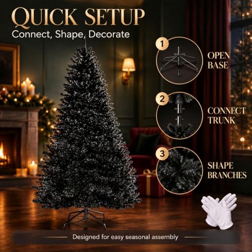 7ft 10in Black Hinged Christmas Tree for Halloween & Holiday Decor - NIISDROP