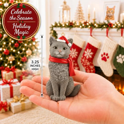 Grey Cat Christmas Ornament - Festive Holiday Decor for Tree & Mantle - JFSM INC.