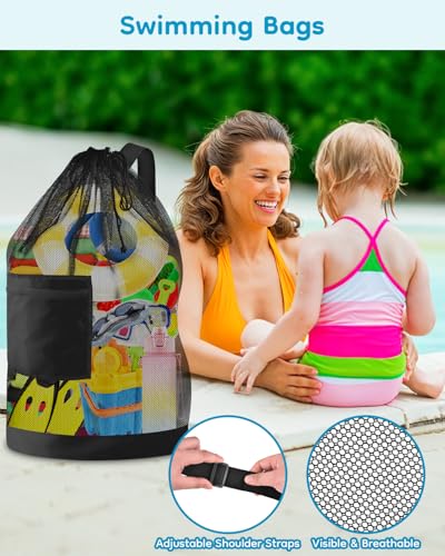 Extra Large Mesh Beach Bag with Drawstring and Adjustable Shoulder Straps