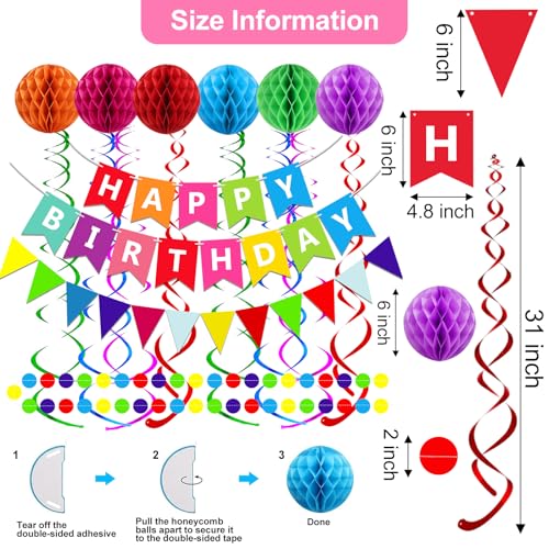 FECEDY Birthday Party Decorations Set with Banner, Honeycomb Balls and Confetti