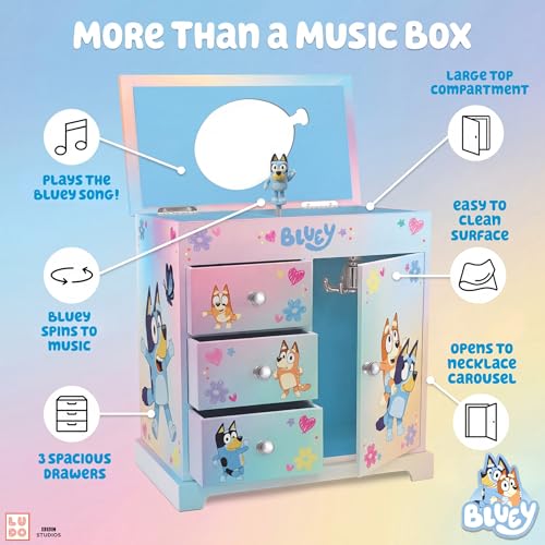 Musical Jewelry Box for Kids with Spinning Figurine and Storage Drawers