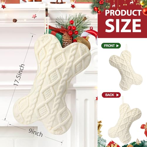 Hommtina Bone-Shaped Christmas Dog Stocking - White Knit Holiday Pet Decor
