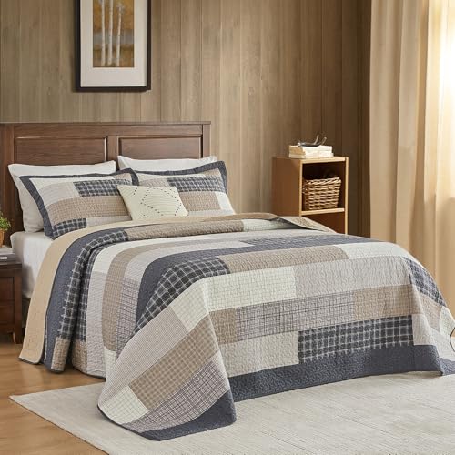 Oversized King Bedspread Set - 100% Cotton Reversible Quilt 120x120