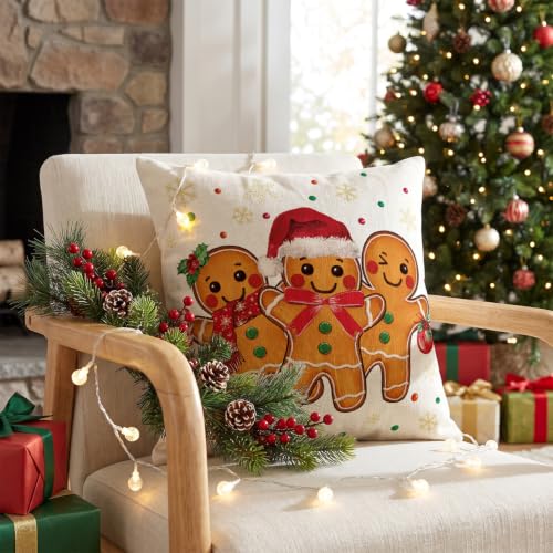 AVOIN colorlife Christmas Gingerbread Man 18x18 Inch White Pillow Cover - Holiday Decor