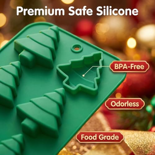 Apiocmy 2 Pcs Christmas Tree Silicone Molds - F, 12 Cavities for Cake, Chocolate, Gummy & Soap