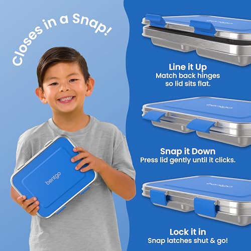 Bentgo Kids Stainless Steel Leak-Resistant Lunch Box - Blue 3-Compartment