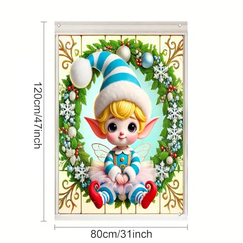 BlissYard Christmas Blue Elf Window Banner Backdrop 31x47 - Color 6