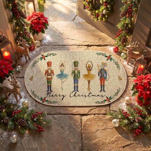 Artoid Mode Watercolor Nutcracker Leaves Doormat 17x29 Oval Beige (1'5" x 2'5")