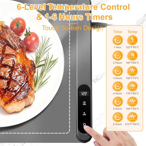Ntoaujao Large Gray Food Warming Mat 42x15 Inches with Heat-Resistant Pad & 6 Temp Settings