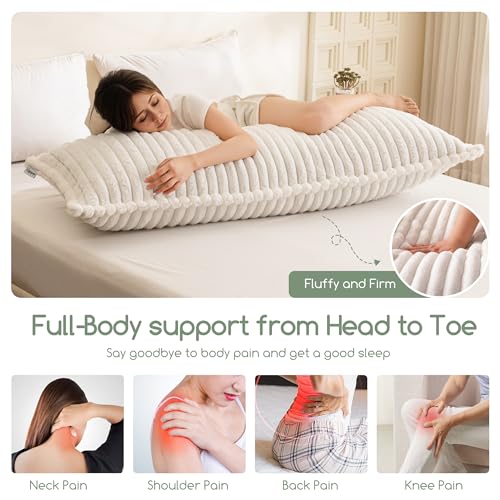 Memory Foam Body Pillow - Thick Large 20x54 Inch with Removable Cover, Beige