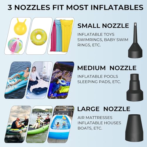 Portable Electric Air Pump with 3 Nozzles - Quick-Fill Inflator Deflator