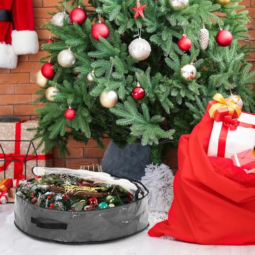 4 Pack Wreath Storage Containers 24-Inch Holiday Garland Bags Gray