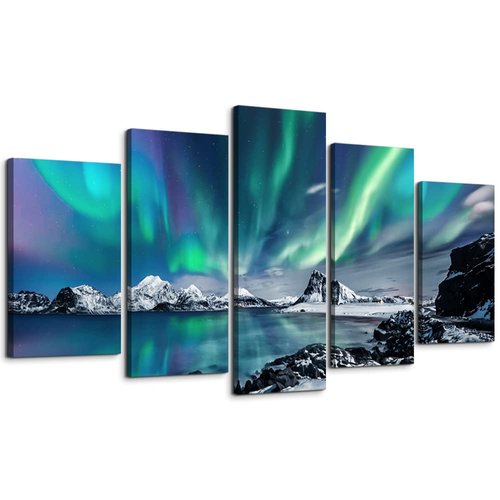 Large Canvas Wall Art Set - Blue Aurora Scenery Paintings for Living Room, Bedroom & Office - Modern Canvas Art Prints Ready to Hang - 5 Piece Set