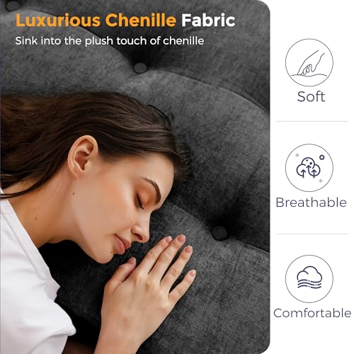 6-Inch Tri-Fold Floor Mattress and Sofa Bed, Full Size Tufted Chenille Couch