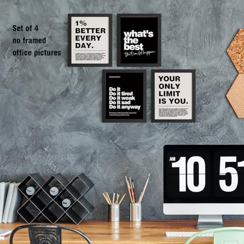 Motivational Office Wall Art Prints Set of 4, 8x10 Unframed Quotes