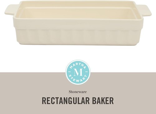 Martha Stewart Ceramic Bakeware - 13x9 Inch Rectangular Baking Dish with Handles | Cream Glazed Stoneware for Casseroles, Lasagna & Roasts
