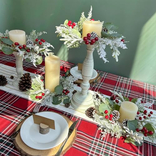 4-Pack Artificial Eucalyptus & Snowy Cedar Christmas Candle Rings