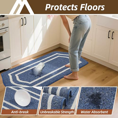 Long Kitchen Runner Rug - 24"x48" Non-Slip Washable Floor Mat, Blue