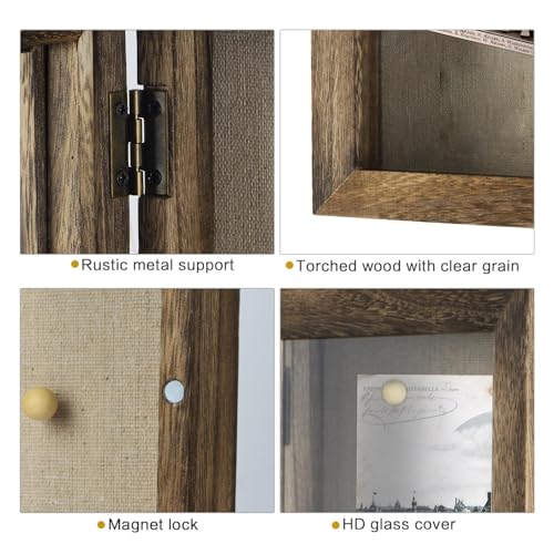 8x10 Rustic Wood Shadow Box Frame with Magnetic Door and Linen Back